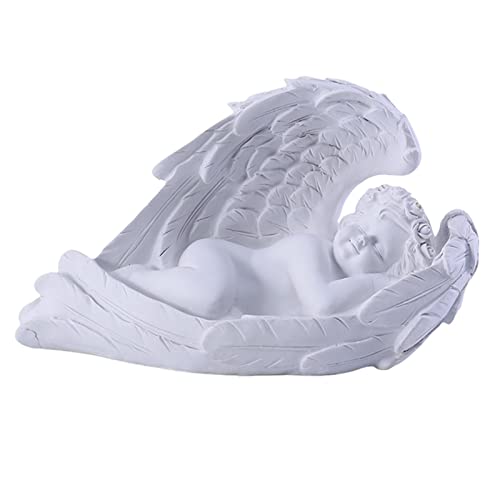 Engel Skulptur Grabdeko - Engel Figur Deko Harz Engel Liegend Mit Flügel, Wetterfest Harz Engel Für Rasendekorationen, Klein Garten Resin Sitzend Schlafend Engel Statue Skulptur Ornament von Gusengo