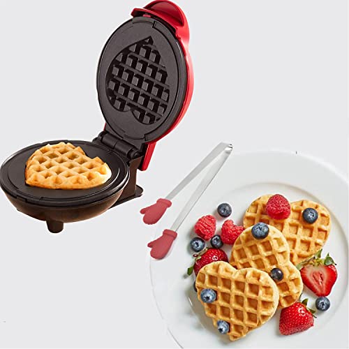 GutView Mini Herzform Waffeleisen, Kleiner Waffelmaker mit Antihaftbeschichtung, 350W Haushalts Elektrischer Kuchen Hersteller für Pfannkuchen, Für Kindergeburtstage, Ostern oder Weihnachten von GutView