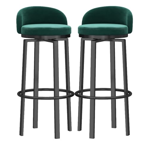 Guyifuny 360° drehbare Barhocker aus Samt mit Rückenlehne, hohe Barhocker aus Metall, Pub-Stühle für das Esszimmer auf der Pub-Insel, blau, 2 Stück, 25,6 Zoll hoch, grün, Schwarze Beine von Guyifuny