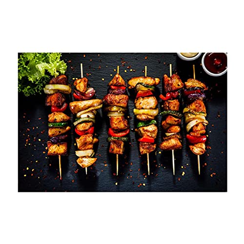 Hähnchenspieß Kebab Grill Essen Leinwand Gemälde Grill Poster Drucke Wandkunst Bild für Restaurant Home Wanddekoration 50x70cm (20x28in) Rahmenlos von Guying Art