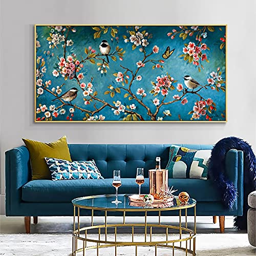 Klassische Wandkunst Blumen und Vögel Leinwand Kunst Poster und Druck Malerei auf Leinwand Bilder für Wohnzimmer Dekor 70x140cm(28x55in) Rahmenlos von Guying Art