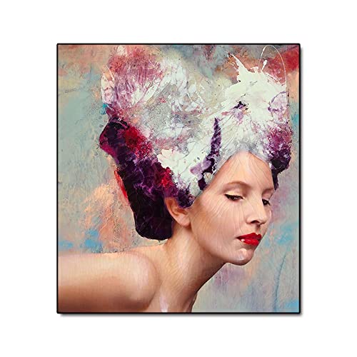 Leinwandbild Lita Cabellut Fee Blume Poster und Drucke Wandkunst Bild für Wohnzimmer Inneneinrichtung 90x90cm(35x35in) ohne Rahmen von Guying Art