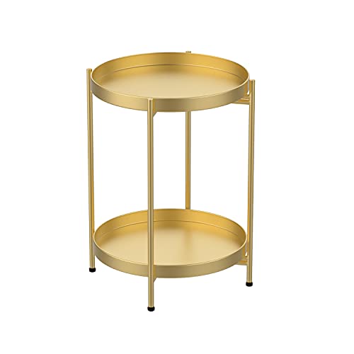 H HOMEWINS Metall Beistelltisch Rund Gold Sofatisch mit Abnehmbare Tablette Ø40 x H50 cm Couchtisch Nachttisch für Wohnzimmer Schlafzimmer Büro H HOMEWINS Metall Beistelltisch Rund Gold Sofatisch mit Abnehmbare Tablette Ø40 x H50 cm Couchtisch Nachttisch für Wohnzimmer Schlafzimmer Büro von H HOMEWINS