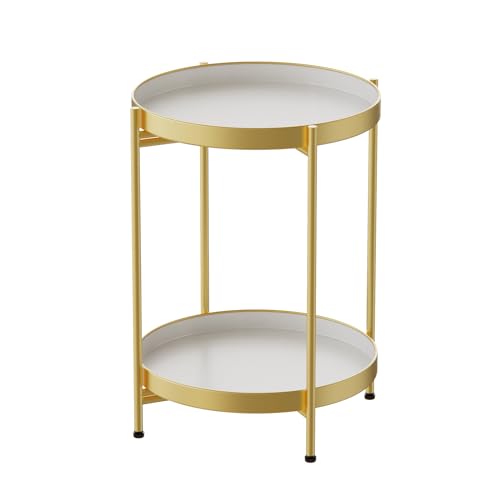 H HOMEWINS Metall Beistelltisch Rund Gold&Weiß Sofatisch mit Abnehmbare Tablette Ø40 x H50 cm Couchtisch Nachttisch für Wohnzimmer Schlafzimmer Büro H HOMEWINS Metall Beistelltisch Rund Gold&Weiß Sofatisch mit Abnehmbare Tablette Ø40 x H50 cm Couchtisch Nachttisch für Wohnzimmer Schlafzimmer Büro von H HOMEWINS