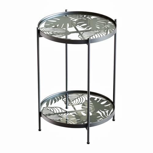 H HOMEWINS Beistelltisch Rund,Glastisch mit Monstera-Dekor,Nachttisch mit 2 Ebenen, Ø40cm x H55cm,Wohnzimmer, Schlafzimmer,Terrasse,Outdoor Couchtisch rund H HOMEWINS Beistelltisch Rund,Glastisch mit Monstera-Dekor,Nachttisch mit 2 Ebenen, Ø40cm x H55cm,Wohnzimmer, Schlafzimmer,Terrasse,Outdoor Couchtisch rund von H HOMEWINS
