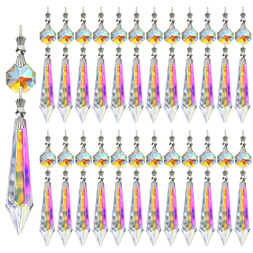 25 Stück 55 mm farbige Kronleuchter Kristall Eiszapfen Prismen Sonnenfänger Kristall Girlande mit Metallschleife Clips, hängende Kristall für Lampe, Fenster, Hochzeitsdekoration von H&D Hyaline&Dora