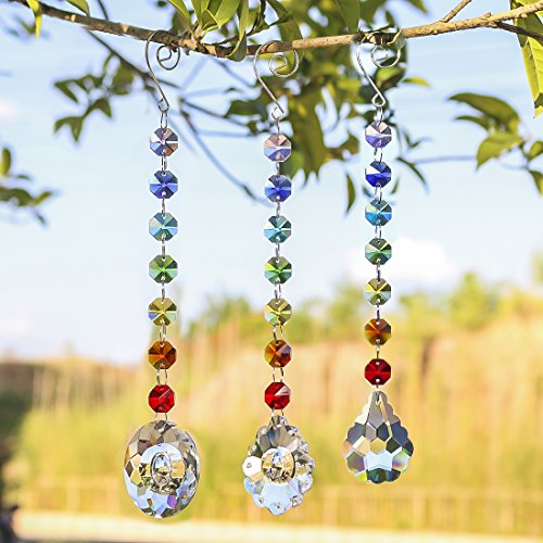 H&D HYALINE & DORA 3 Stück Kristall Regenbogen Sonnenfänger,Hängender Sonnenfänger aus Glas mit Chakra Perlen für Fenster von H&D Hyaline&Dora