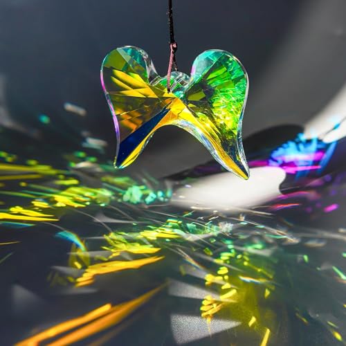 AB Coating Engel Prisma hängende Kristalle, Glas Engelsflügel Regenbogen Sonnenfänger, Prisma Kristalle für Fenster Garten Weihnachtsdekoration (76 mm) von H&D Hyaline&Dora