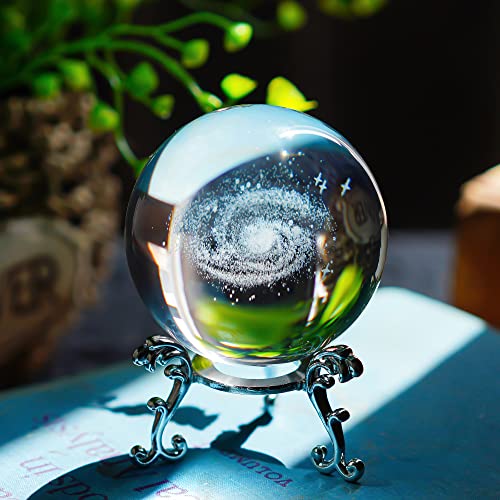 H&D Hyaline&Dora 3D Galaxie Kristallkugel Ornamente,Galaxy Ball Briefbeschwerer aus Glas mit silbernem Ständer für die Heimdekoration,Geschenk für Kind von H&D Hyaline&Dora