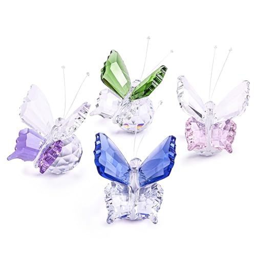 H&D Hyaline&Dora 4 Stück Fliegender Kristall Schmetterling mit Kugelsockel, geschliffenes Glas Ornament Statue, Tierfiguren Kollektion Zuhause Hochzeit Büro Tischdekoration von H&D Hyaline&Dora