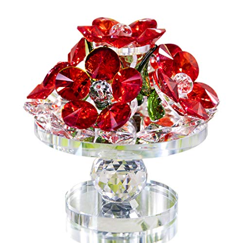 H&D HYALINE & DORA Kristall Rote Blumen Figur, Glas Sammlerstück Geschenk Ornamente, Heimdekoration Tischdekoration von H&D Hyaline&Dora