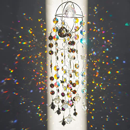 H&D HYALINE & DORA Kristall Windspiel Sonnenfänger mit Glasprismen, Perlenkette hängender Engel Sonnenfänger für Fenster, Regenbogenmacher Aura Prisma Glas Kristall Sonnenfänger für von H&D Hyaline&Dora
