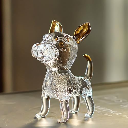 H&D Crystal Dog Figurines Collection, Glas Ornament Tier Statue, Briefbeschwerer Home Dekorationen, Gold bemalt von H&D Hyaline&Dora