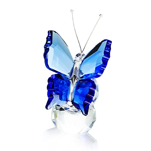 H&D Kristall Fliegend Schmetterling mit Glas Base Figurensammlung Schnitt Glas Ornament Statue Tier Sammler Briefbeschwerer Blau von H&D Hyaline&Dora