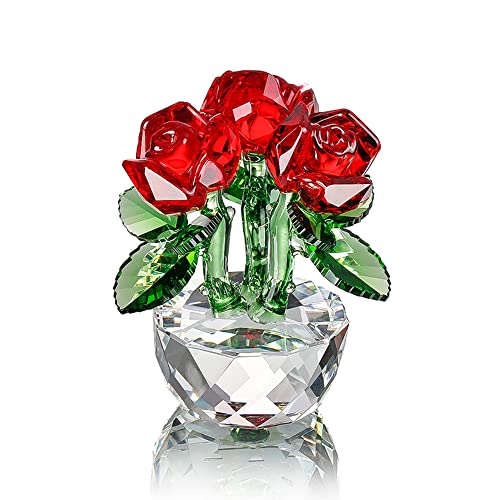 H&D Hyaline&Dora H&D Rot Kristall Rose Bouquet Blumen Figuren Ornament mit Geschenk Box von H&D Hyaline&Dora