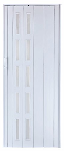 Falttür Schiebetür Tür weiss farben mit Fenster blickdicht mit Riegel / Verriegelung Höhe 201 cm Einbaubreite bis 80 cm Doppelwandprofil Neu von H&S