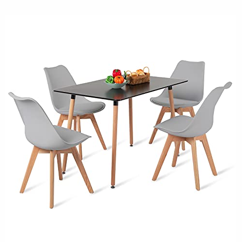 H.J WeDoo Essgruppe Holztisch Esstisch Esszimmer Esstischset Tischset 4 Eiche Stühle, Rechteckig Esstisch mit 4 Grau Esszimmerstühle Geeignet für Esszimmer Küche Wohnzimmer von H.J WeDoo