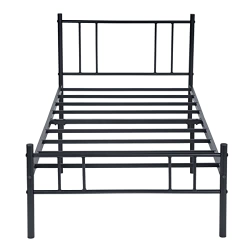 H.J WeDoo Doppelbett Gästebett Metallbett Kinderbett Jugendbett Bettgestelle Bettrahmen mit Lattenrost für Schlafzimmer Betten 140 x 190 cm, Schwarz von H.J WeDoo