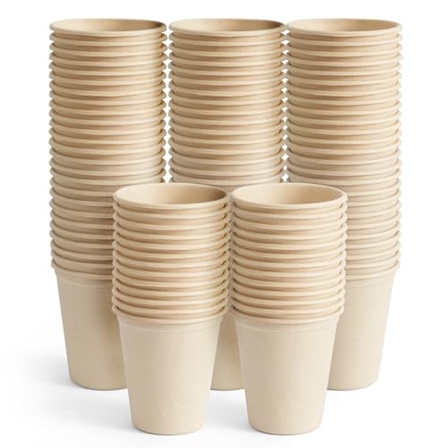 HAAGO 100 Zuckerrohr Bagasse Einwegbecher Partybecher Pappbecher für Partys - Stabil, Biologisch Abbaubar, Umweltfreundlich & Kompostierbar (370ml) von HAAGO