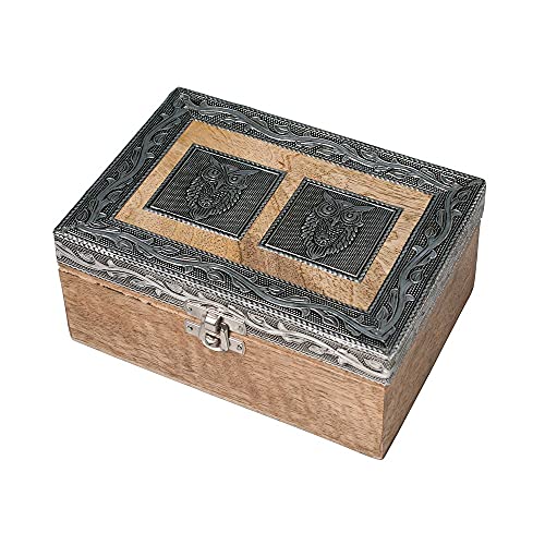 HAB & GUT -BOX052- Schmuckbox aus Holz, Eule 17 x 12 x 8 cm rustikal Vintage Old Retro von HAB & GUT
