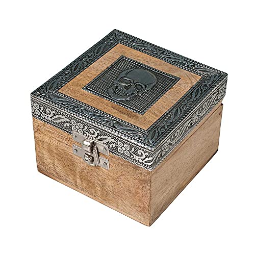 HAB & GUT -BOX053- Schmuckbox Holz, Totenkopf 10 x 10 x 8 cm Schädel rustikal Vintage von HAB & GUT