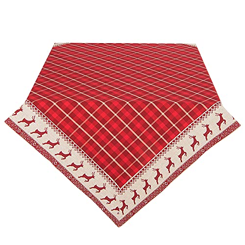 HAES DECO – Quadratische Tischdecke – Größe 100 x 100 cm – Farben Rot/Beige – aus 100% Baumwolle – Kollektion: Nordic Christmas – Weihnachtstischdecke, Tischwäsche, Tischtextilien von HAES DECO