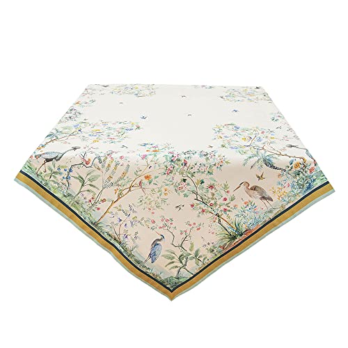 HAES DECO – Rechteckige Tischdecke – Größe 150 x 250 cm – Farben Creme/Grün/Blau/Braun – 100% Baumwolle – Kollektion: Birds in Paradise – Tischdecke, Tischwäsche, Tischtextilien von HAES DECO