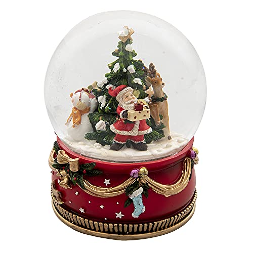 HAES DECO - Schneekugel mit Weihnachtsmann - Größe Ø 15x20 cm / 2xAA - Farbe Rot - Material Polyresin/Glas - Weihnachtsfigur, Weihnachtsdekoration, Schüttelkugel von HAES DECO