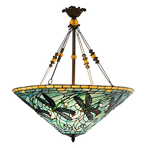 HAES DECO - Tiffany Hängelampe Ø 71x75 cm Grün Blau Metall Glas Libelle Hängelampe Esstisch Hängelampen Esszimmer Buntglas von HAES DECO