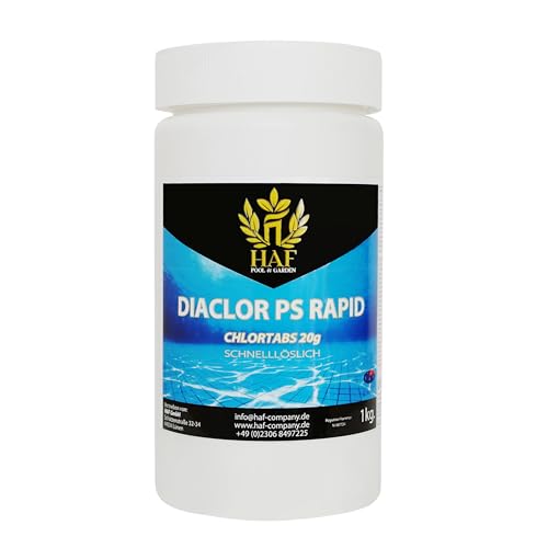 HAF® Schnelllösliche Chlortabletten 20g mit hohem Aktivchlor Gehalt | Chlortabs 20g, 1 kg | S-Tabletten für Desinfektion von Pool, Schwimmbad & Whirlpool - Qualität: Made in Europe - Menge: 1 x 1 kg von HAF