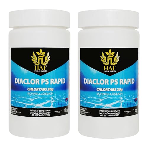 HAF® Schnelllösliche Chlortabletten 20g mit hohem Aktivchlor Gehalt | Chlortabs 20g, 2 kg | S-Tabletten für Desinfektion von Pool, Schwimmbad & Whirlpool - Qualität: Made in Europe - Menge: 2 x 1 kg von HAF