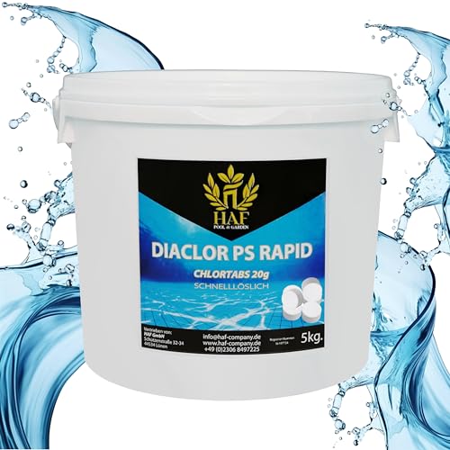 HAF® Schnelllösliche Chlortabletten 20g mit hohem Aktivchlor Gehalt | Chlortabs 20g, 5 kg | S-Tabletten für Desinfektion von Pool, Schwimmbad & Whirlpool - Qualität: Made in Europe - Menge: 1 x 5 kg von HAF