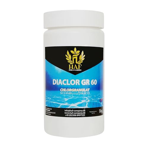 HAF® Schnelllösliches Chlorgranulat 1 kg mit hohem Aktivchlor Gehalt I Schnell wirkendes S-Granulat für Desinfektion von Pool, Schwimmbad & Whirlpool - Qualität: Made in Europe - Menge: 1 x 1 kg von HAF