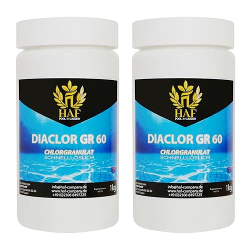 HAF® Schnelllösliches Chlorgranulat 2 kg mit hohem Aktivchlor Gehalt I Schnell wirkendes S-Granulat für Desinfektion von Pool, Schwimmbad & Whirlpool - Qualität: Made in Europe - Menge: 2 x 1 kg von HAF