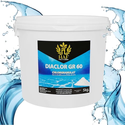 HAF® Schnelllösliches Chlorgranulat 5 kg mit hohem Aktivchlor Gehalt I Schnell wirkendes S-Granulat für Desinfektion von Pool, Schwimmbad & Whirlpool - Qualität: Made in Europe - Menge: 1 x 5 kg von HAF