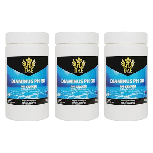 HAF® pH Senker/pH- / pH Minus Granulat 3 kg - Für eine schnelle & zuverlässige Senkung und Regulierung des pH-Werts in Pool, Schwimmbad & Whirlpool - Qualität: Made in Europe - Menge: 3 x 1 kg von HAF