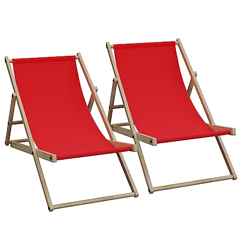 HAGO 2er Set Liegestuhl Doppelpack Strandliege Liege Stuhl Strand Sonnenliege Gartenliege Klappstuhl Rot von HAGO