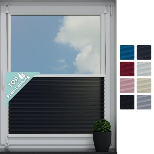 HAGO24 Klemmfix-Plisee in Schwarz I 50x100cm I Klemmrollos für Fenster ohne Bohren I UV-beständiges Klemm-Rollo für Tür I Perfekter Sicht- & Sonnenschutz für Schlafzimmer & Badezimmer von HAGO