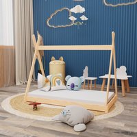 Montessori Kinderbett 140x70cm natur Tipi Spielbett Zeltform Holz bodentief mit Lattenrost - Natur von HAGO
