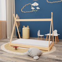 Montessori Kinderbett 160x80cm natur Tipi Spielbett Zeltform Holz bodentief mit Lattenrost - Natur von HAGO