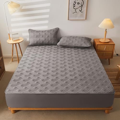 HAIBA Mikrofaser Gesteppte Matratzenauflage Matratzenschoner Unterbett - atmungsaktiv, wärmeregulierend - Bettauflage Matratzenschutz Soft-Topper,01 grau,180x220cm+25cm von HAIBA