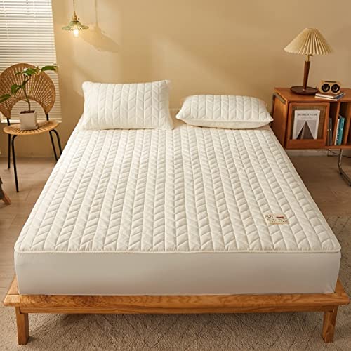 HAIBA Spannbetttücher Mikrofaser Gesteppte Matratzenauflage Matratzenschoner Unterbett - atmungsaktiv, wärmeregulierend - Bettauflage Matratzenschutz Soft-Topper beige 180x200+40cm von HAIBA