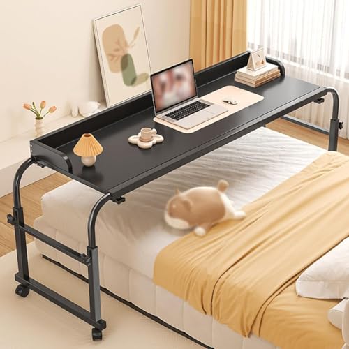 HAILM Überbetttisch, Rollbarer Schreibtisch Über Dem Bett Mit Rollen, Verstellbare Höhe Und Breite Über Dem Bett, Rollender Tabletttisch Für Laptop, Mobiler Wagen Computertisch,Schwarz,100x45cm von HAILM