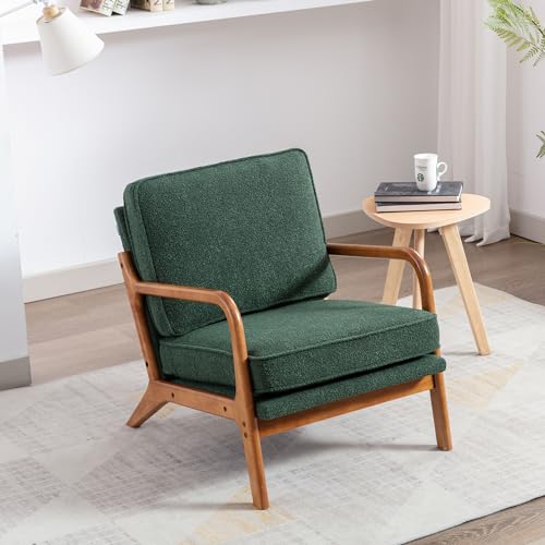 HAINEW Modern Sessel Loungesessel Relaxsessel Cocktailsessel Lehnstuhl Polstersessel Einzelsofa mit Massivholzbeinen für Wohnzimmer Schlafzimmer, Bis 125 Kg (Chenille, Smaragd) von HAINEW