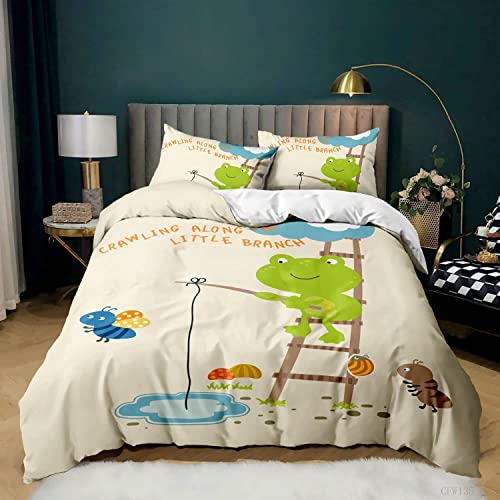 Bettwäsche 135x200 beige Frosch Weich Mikrofaser Bettbezug Set Für Jungen Mädchen Einzelbett, Bettbezüge mit Reißverschluss und 1 Kissenbezug 80x80 cm von HAISHO