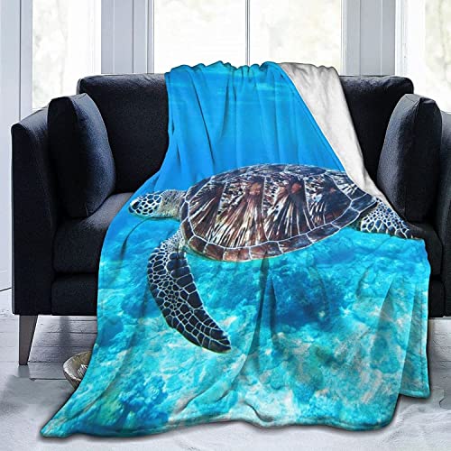 Kuscheldecke 180x220 cm Blaue Schildkröte Flauschige Plüsch Decke Für Kinder Erwachsene, Warm Mikrofaser Tagesdecke TV-Decken Sofadecke Wohndecke Couchdecke Flanell Fleecedecke von HAISHO