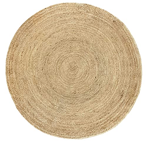 Hamid - Jute Teppich Rund, Alhambra Teppich Handgewebt 100% Naturfaser de Jute, Wohnzimmer, Schlafzimmer, Flurteppich, Dekoration, Farbe Natur, (150x150cm) von HAMID