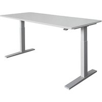 HAMMERBACHER Akandia elektrisch höhenverstellbarer Schreibtisch lichtgrau rechteckig, C-Fuß-Gestell silber 180,0 x 80,0 cm von HAMMERBACHER