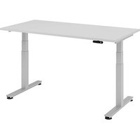 HAMMERBACHER XDSM16 elektrisch höhenverstellbarer Schreibtisch lichtgrau rechteckig, T-Fuß-Gestell silber 160,0 x 80,0 cm von HAMMERBACHER