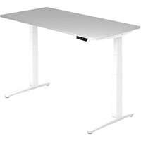 HAMMERBACHER XBHM16 elektrisch höhenverstellbarer Schreibtisch lichtgrau rechteckig, C-Fuß-Gestell weiß 160,0 x 80,0 cm von HAMMERBACHER